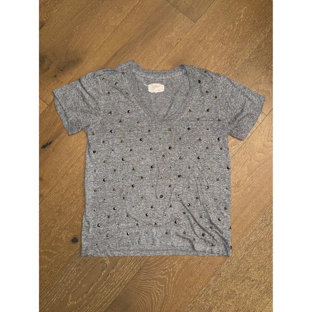 Current Elliott Gray Studded V-Neck T-Shirt Mixed Metal Stars Triangles Size 1